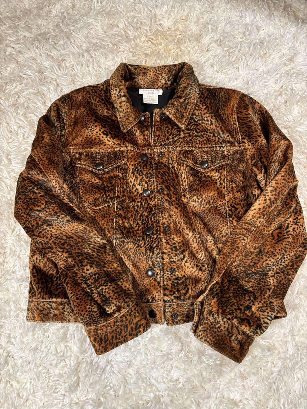 VTG Jones New York Leopard-Print Brown Trucker Jacket-8P